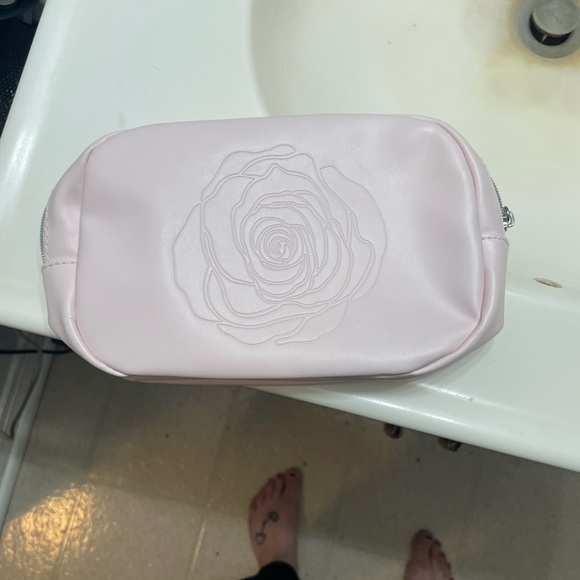 Lancome Handbags - Elegant lancome Paris Pink Floral Embossed makeup Bag